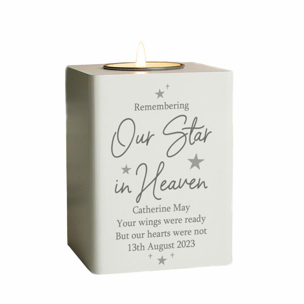 Personalised Our Star In Heaven White Wooden Tea Light Holder £13.49